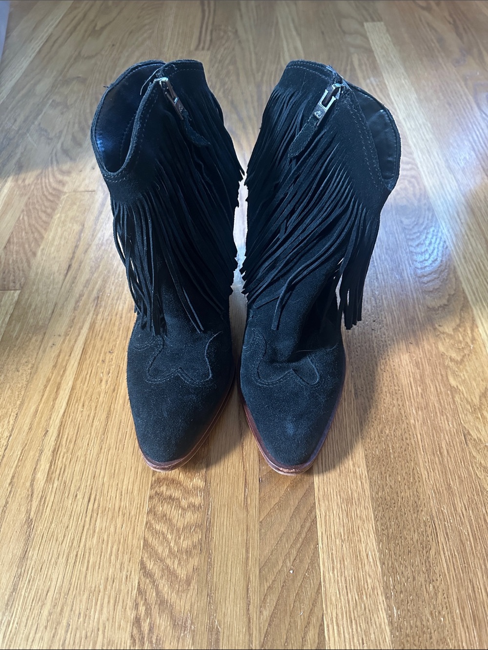 Sam Edelman Black Suede Fringe Ankle Boots